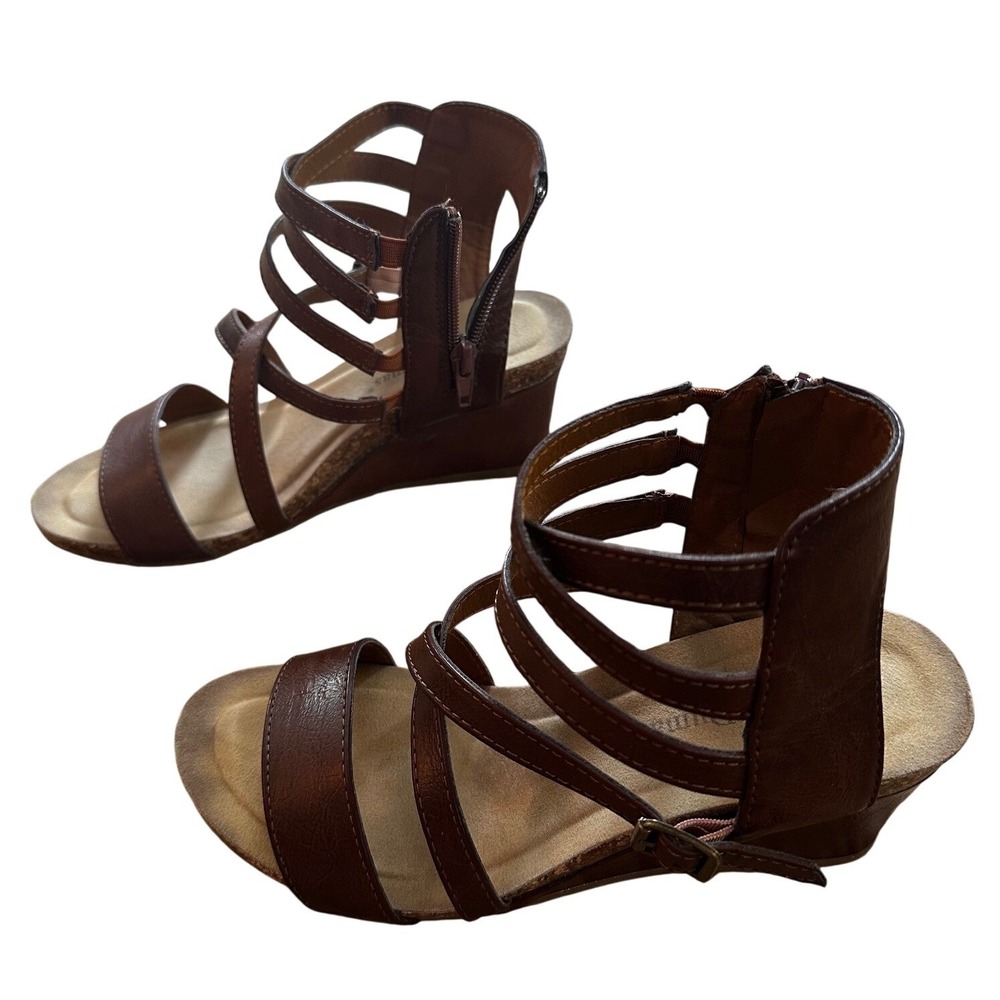 Pierre Dumas Brown Strappy Wedge Sandals Womens‎ Size 7